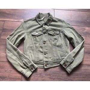 Free People Distressed Army Green Denim Jacket